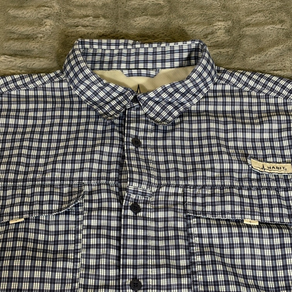 Habit Mens 2XL Short Sleeve Fishing Shirt Maritime Blue Plaid UPF 40 TS10411